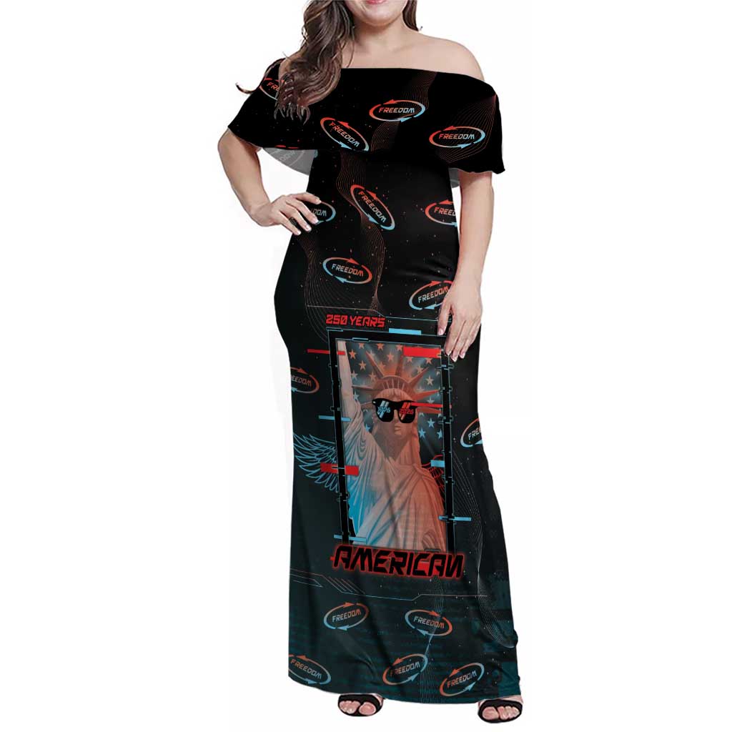 United States 250th Anniversary Family Matching Off Shoulder Maxi Dress and Hawaiian Shirt Statue Of Liberty Cyberpunk Style - Wonder Print Shop