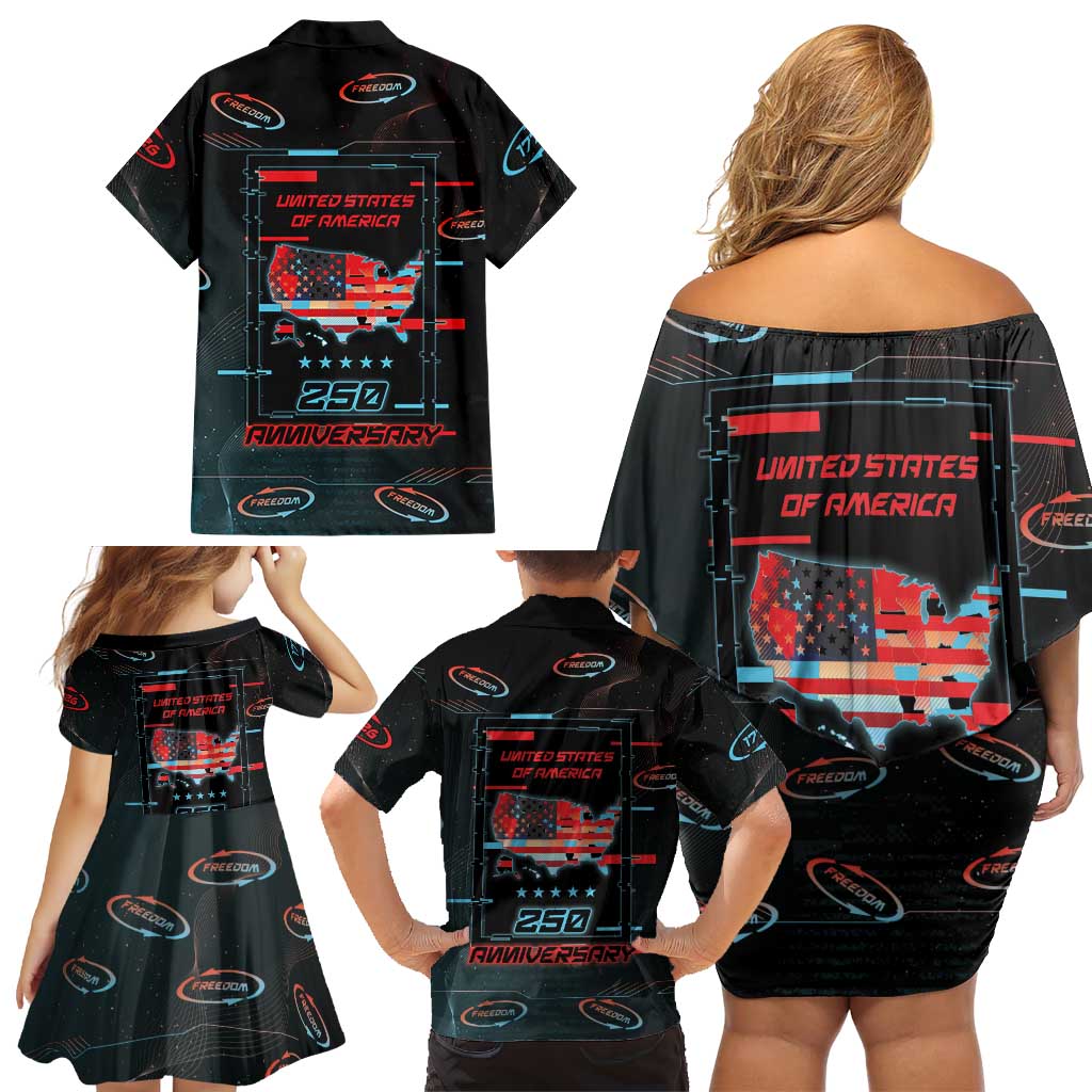 United States 250th Anniversary Family Matching Off Shoulder Short Dress and Hawaiian Shirt Statue Of Liberty Cyberpunk Style - Wonder Print Shop