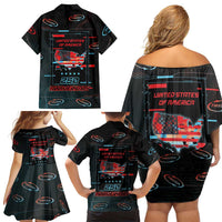 United States 250th Anniversary Family Matching Off Shoulder Short Dress and Hawaiian Shirt Statue Of Liberty Cyberpunk Style - Wonder Print Shop