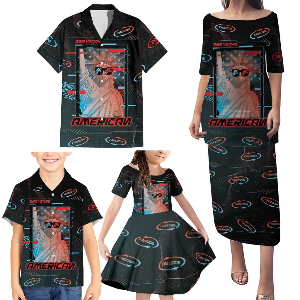 United States 250th Anniversary Family Matching Puletasi and Hawaiian Shirt Statue Of Liberty Cyberpunk Style - Wonder Print Shop