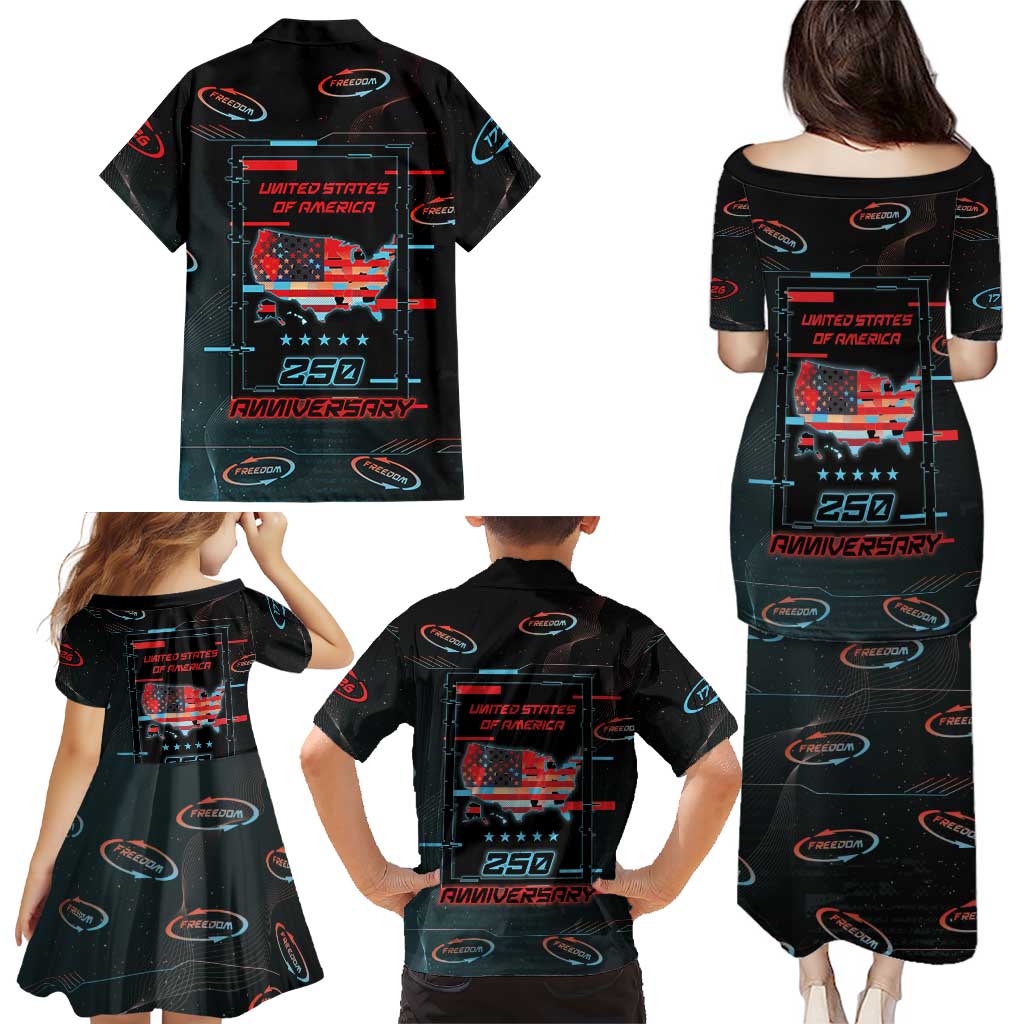 United States 250th Anniversary Family Matching Puletasi and Hawaiian Shirt Statue Of Liberty Cyberpunk Style - Wonder Print Shop