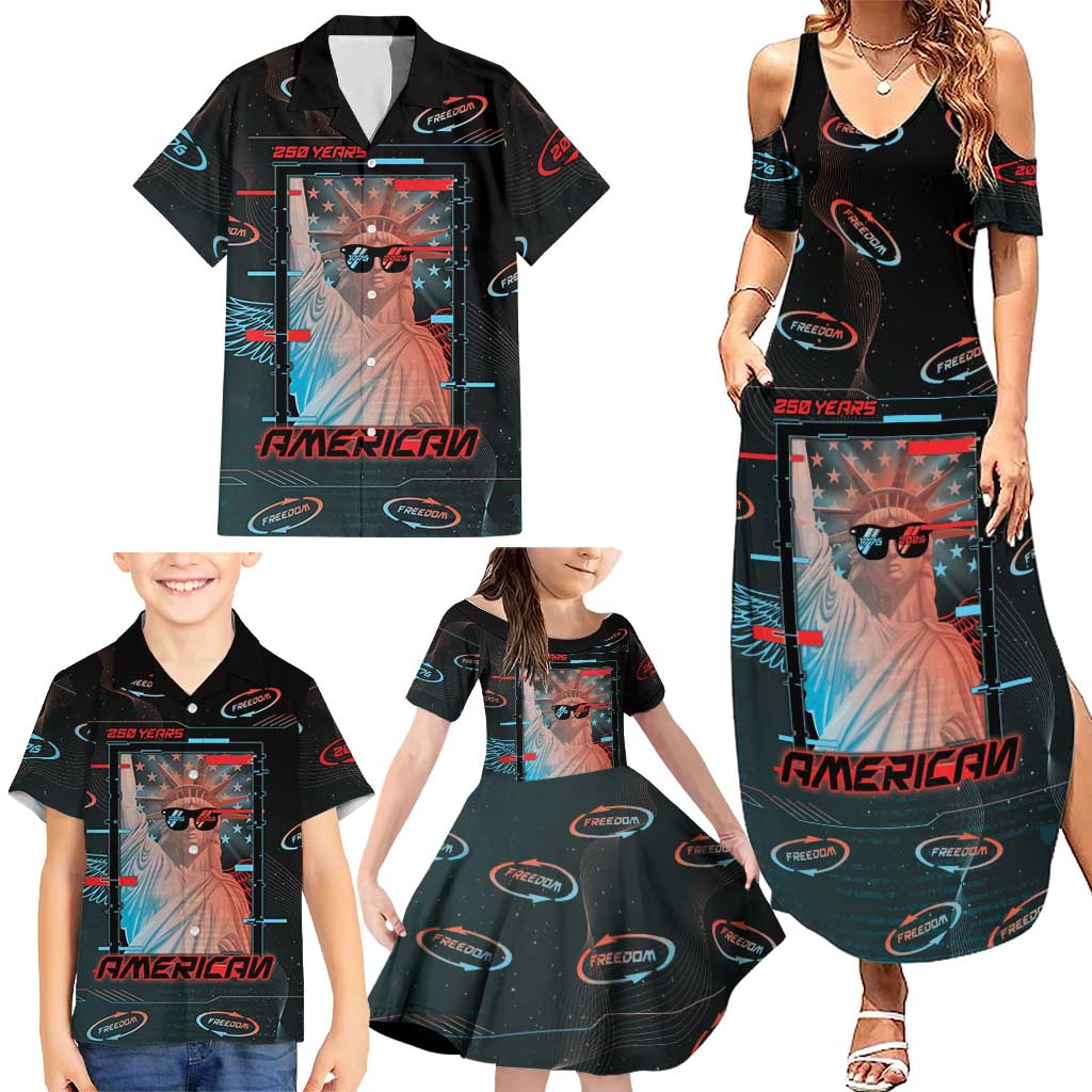 United States 250th Anniversary Family Matching Summer Maxi Dress and Hawaiian Shirt Statue Of Liberty Cyberpunk Style - Wonder Print Shop