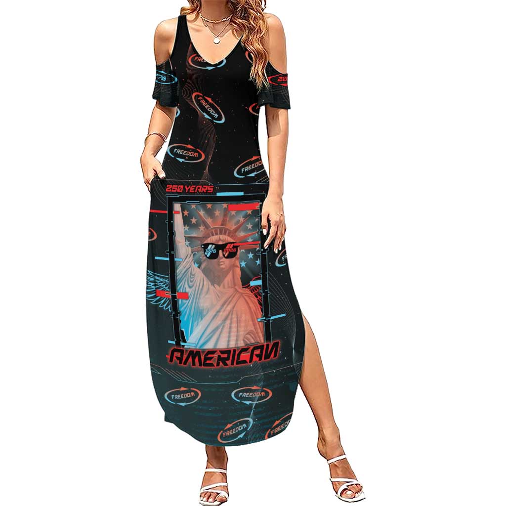United States 250th Anniversary Family Matching Summer Maxi Dress and Hawaiian Shirt Statue Of Liberty Cyberpunk Style - Wonder Print Shop