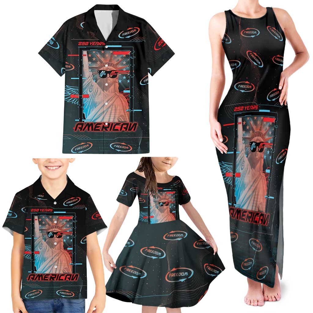 United States 250th Anniversary Family Matching Tank Maxi Dress and Hawaiian Shirt Statue Of Liberty Cyberpunk Style - Wonder Print Shop