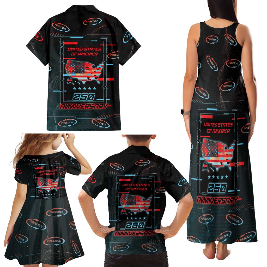 United States 250th Anniversary Family Matching Tank Maxi Dress and Hawaiian Shirt Statue Of Liberty Cyberpunk Style - Wonder Print Shop