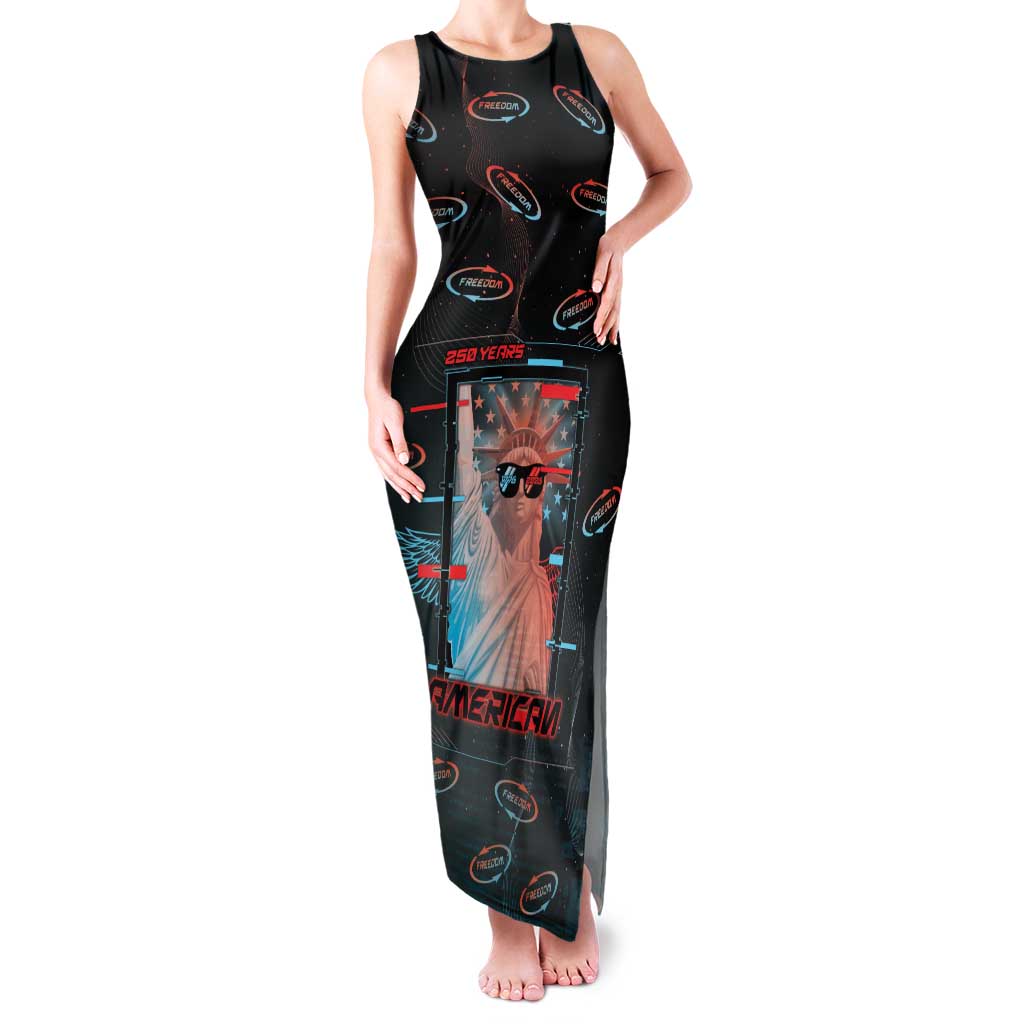 United States 250th Anniversary Family Matching Tank Maxi Dress and Hawaiian Shirt Statue Of Liberty Cyberpunk Style - Wonder Print Shop