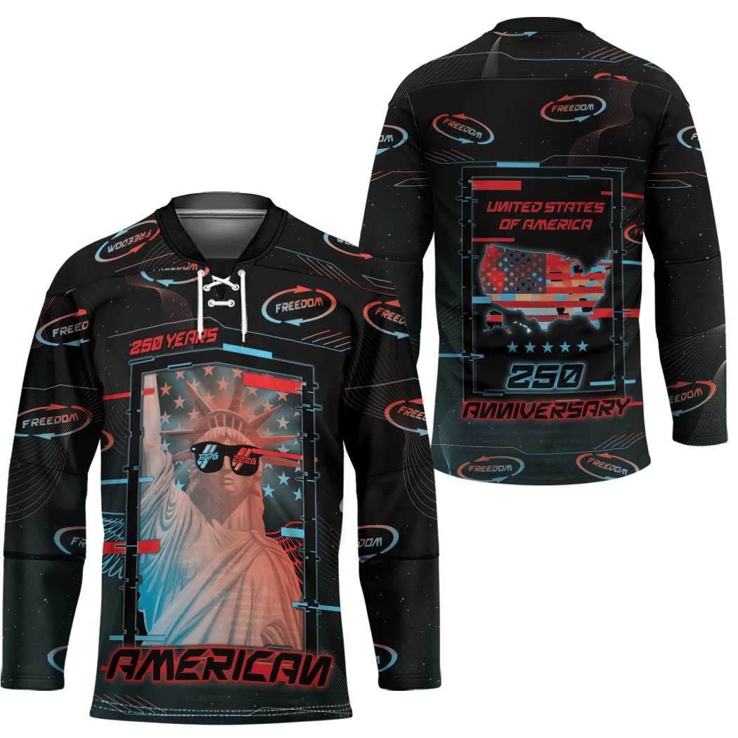 United States 250th Anniversary Hockey Jersey Statue Of Liberty Cyberpunk Style - Wonder Print Shop
