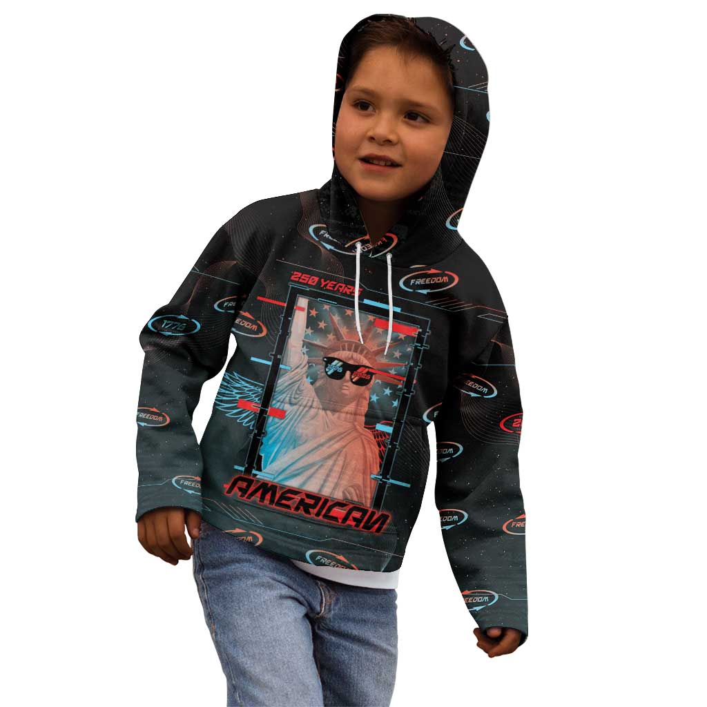 United States 250th Anniversary Kid Hoodie Statue Of Liberty Cyberpunk Style - Wonder Print Shop