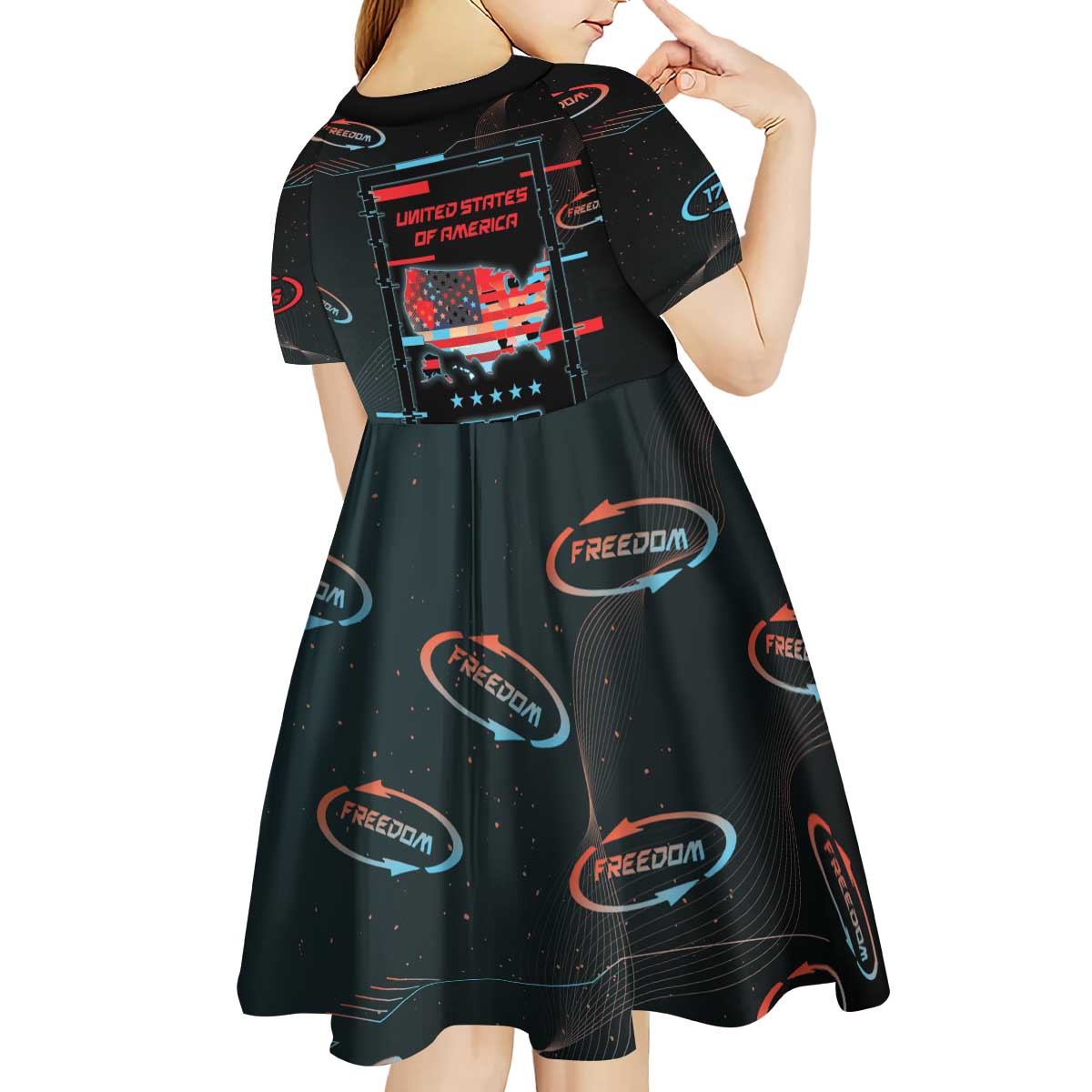 United States 250th Anniversary Kid Short Sleeve Dress Statue Of Liberty Cyberpunk Style - Wonder Print Shop