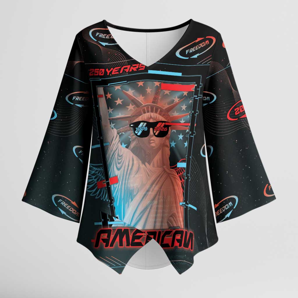 United States 250th Anniversary Kimono Sleeve Blouse Statue Of Liberty Cyberpunk Style - Wonder Print Shop