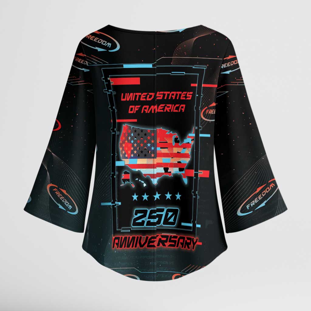 United States 250th Anniversary Kimono Sleeve Blouse Statue Of Liberty Cyberpunk Style - Wonder Print Shop