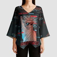 United States 250th Anniversary Kimono Sleeve Blouse Statue Of Liberty Cyberpunk Style - Wonder Print Shop