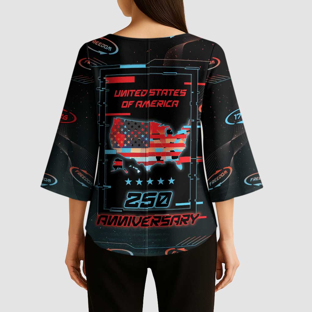 United States 250th Anniversary Kimono Sleeve Blouse Statue Of Liberty Cyberpunk Style - Wonder Print Shop