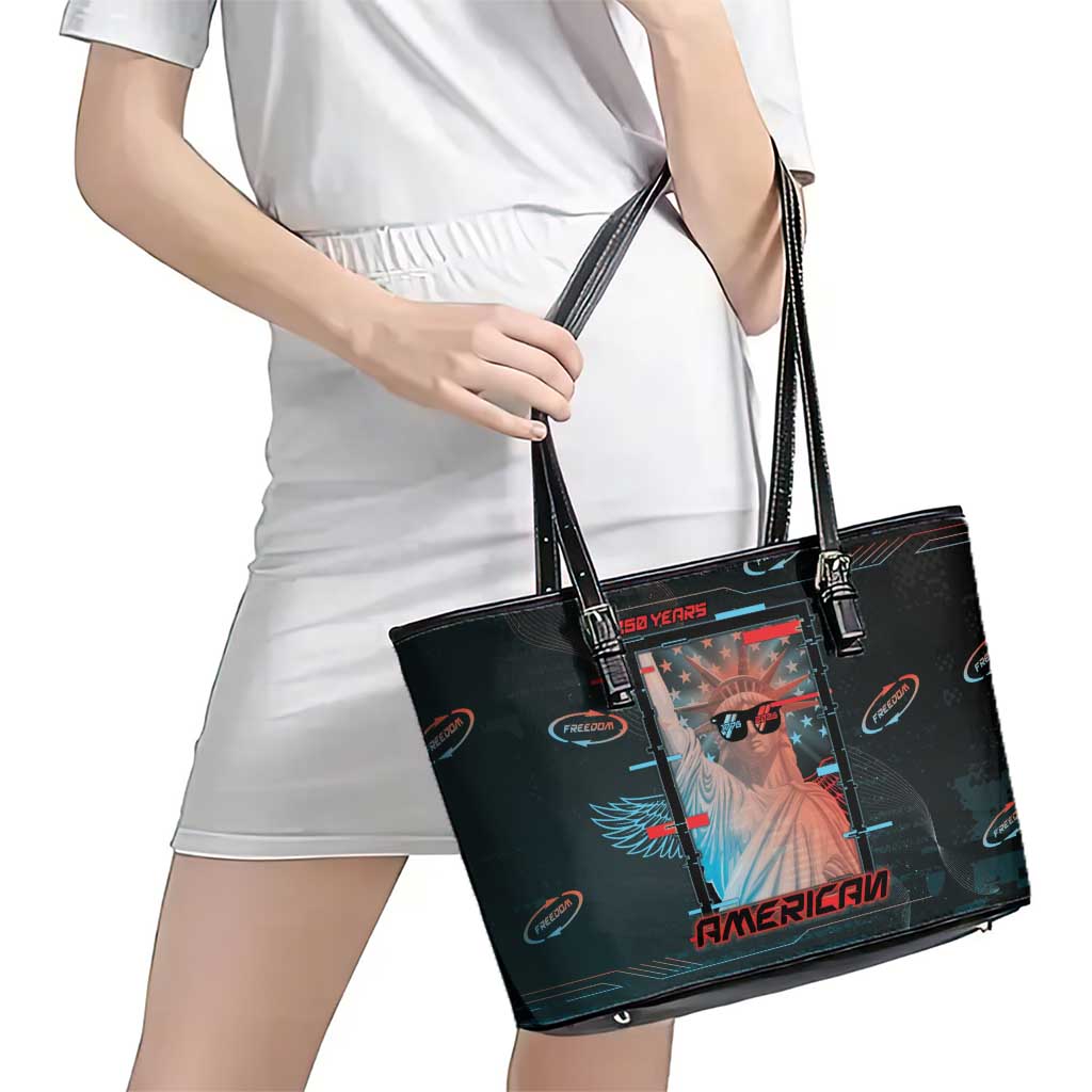 United States 250th Anniversary Leather Tote Bag Statue Of Liberty Cyberpunk Style - Wonder Print Shop