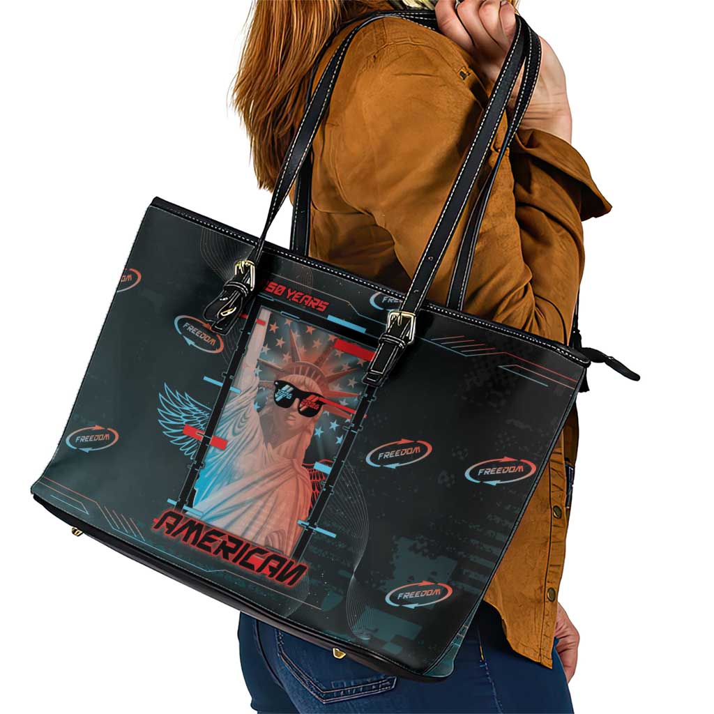 United States 250th Anniversary Leather Tote Bag Statue Of Liberty Cyberpunk Style - Wonder Print Shop