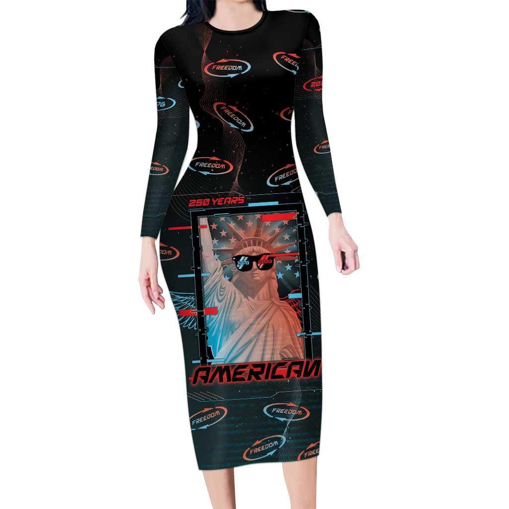 United States 250th Anniversary Long Sleeve Bodycon Dress Statue Of Liberty Cyberpunk Style - Wonder Print Shop