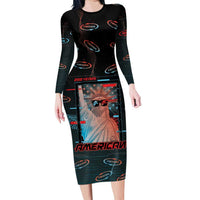 United States 250th Anniversary Long Sleeve Bodycon Dress Statue Of Liberty Cyberpunk Style - Wonder Print Shop