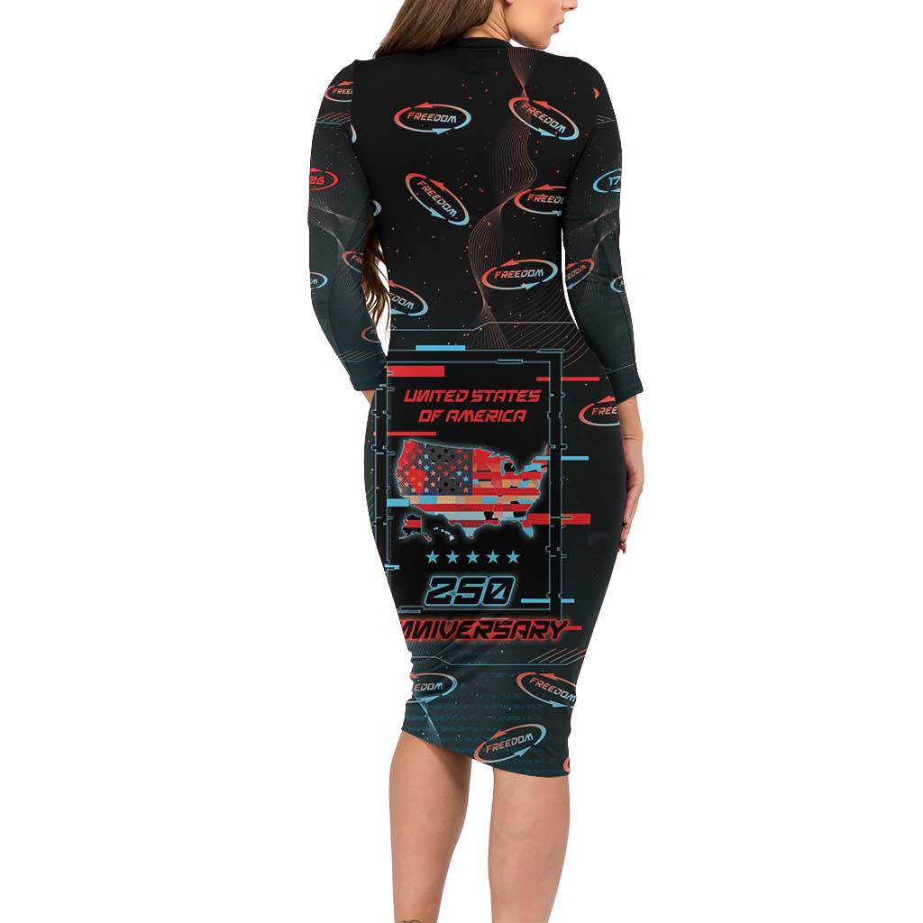 United States 250th Anniversary Long Sleeve Bodycon Dress Statue Of Liberty Cyberpunk Style - Wonder Print Shop