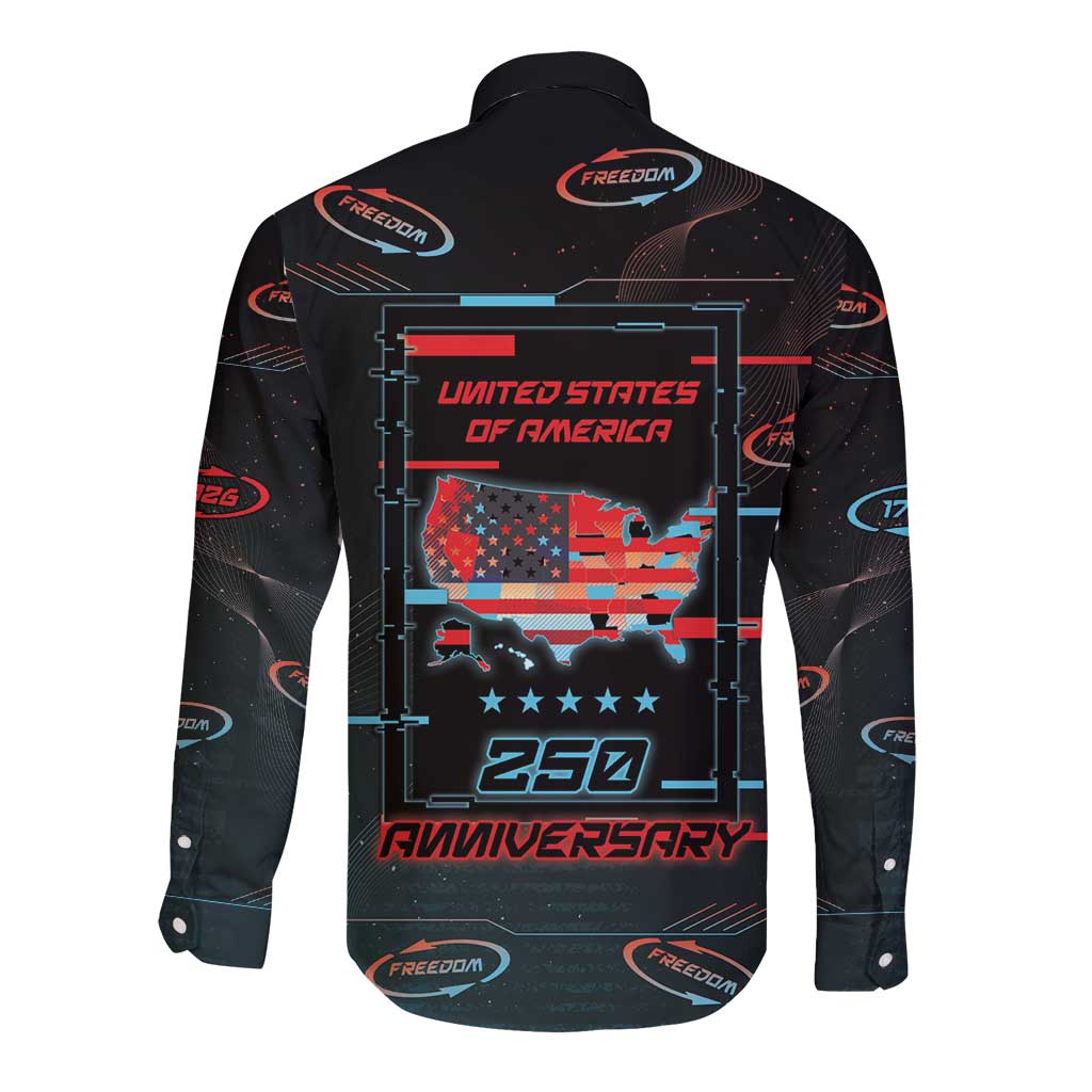 United States 250th Anniversary Long Sleeve Button Shirt Statue Of Liberty Cyberpunk Style - Wonder Print Shop