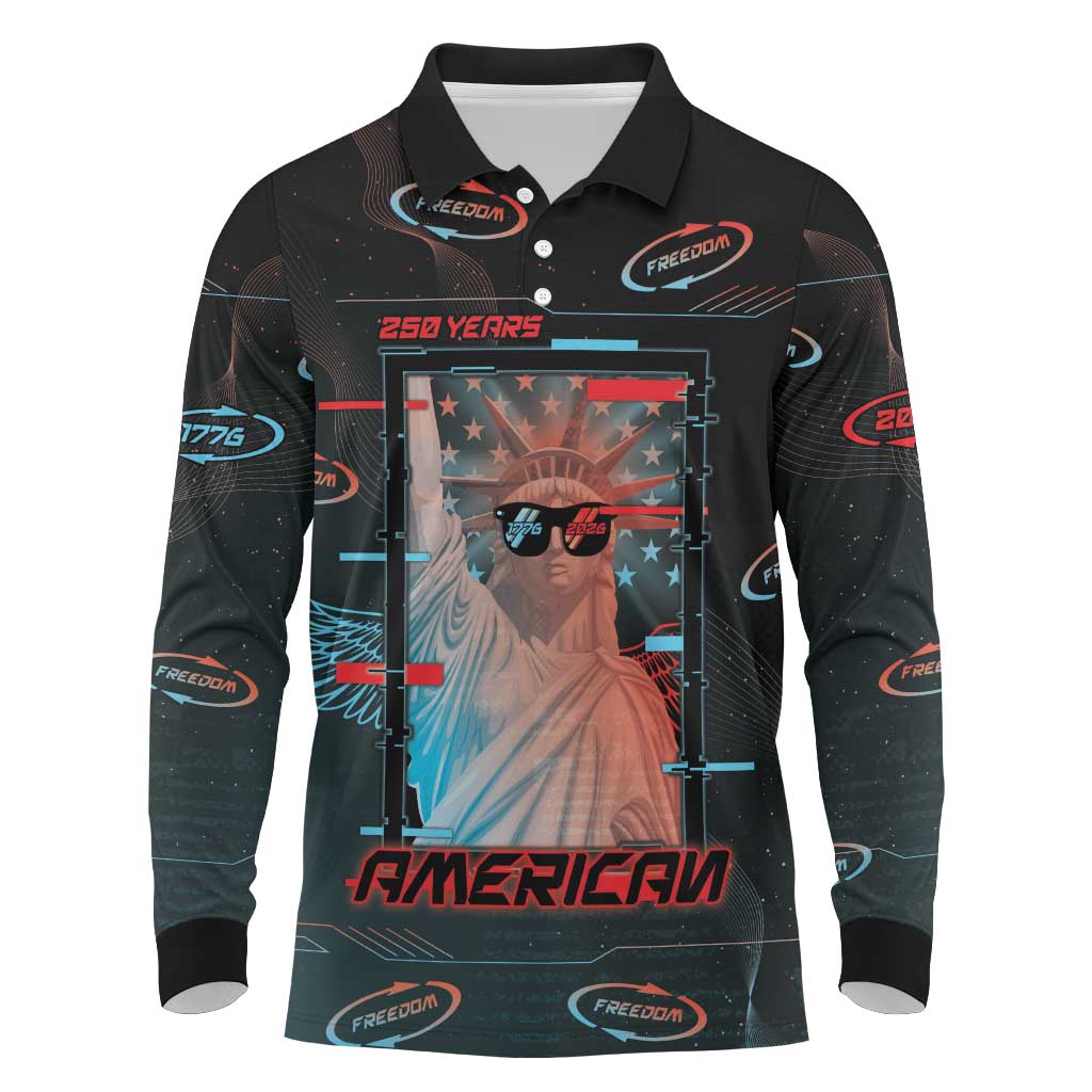 United States 250th Anniversary Long Sleeve Polo Shirt Statue Of Liberty Cyberpunk Style - Wonder Print Shop