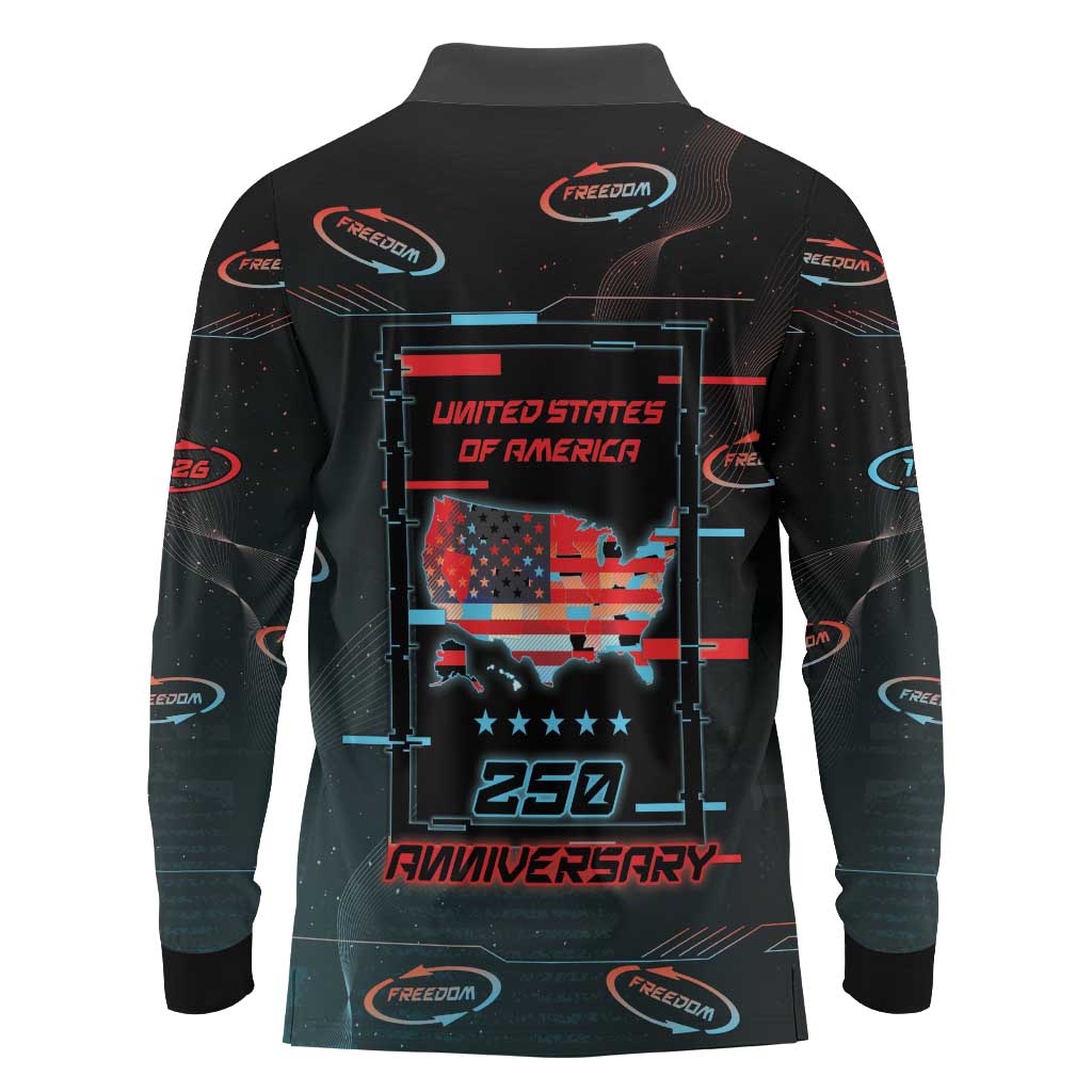 United States 250th Anniversary Long Sleeve Polo Shirt Statue Of Liberty Cyberpunk Style - Wonder Print Shop