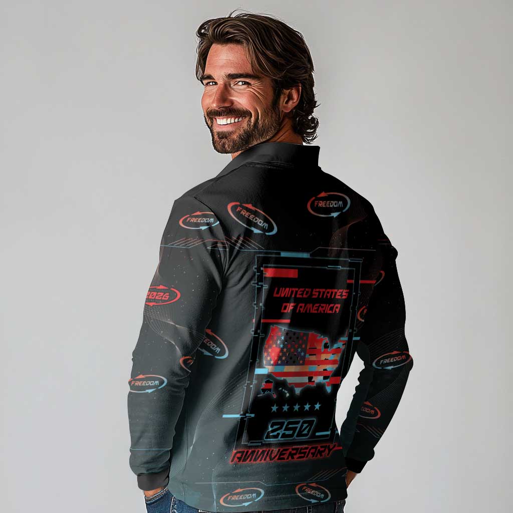 United States 250th Anniversary Long Sleeve Polo Shirt Statue Of Liberty Cyberpunk Style - Wonder Print Shop