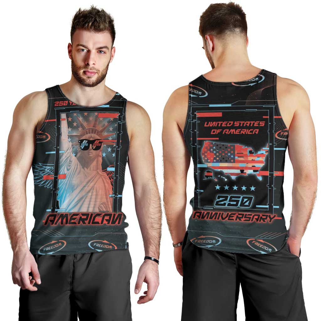 United States 250th Anniversary Men Tank Top Statue Of Liberty Cyberpunk Style - Wonder Print Shop
