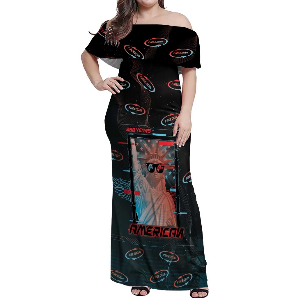 United States 250th Anniversary Off Shoulder Maxi Dress Statue Of Liberty Cyberpunk Style - Wonder Print Shop