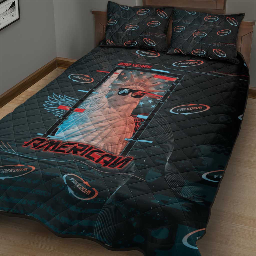 United States 250th Anniversary Quilt Bed Set Statue Of Liberty Cyberpunk Style - Wonder Print Shop