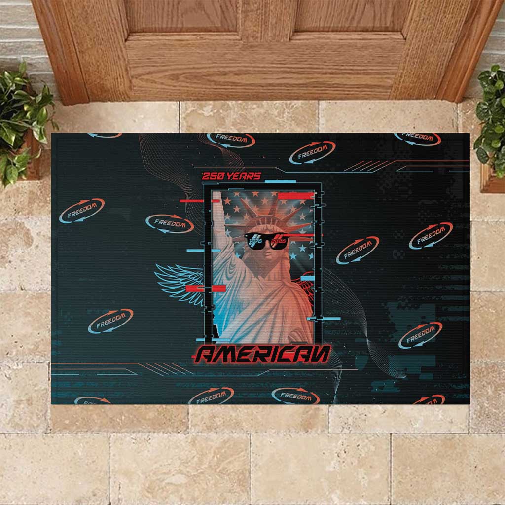 United States 250th Anniversary Rubber Doormat Statue Of Liberty Cyberpunk Style - Wonder Print Shop