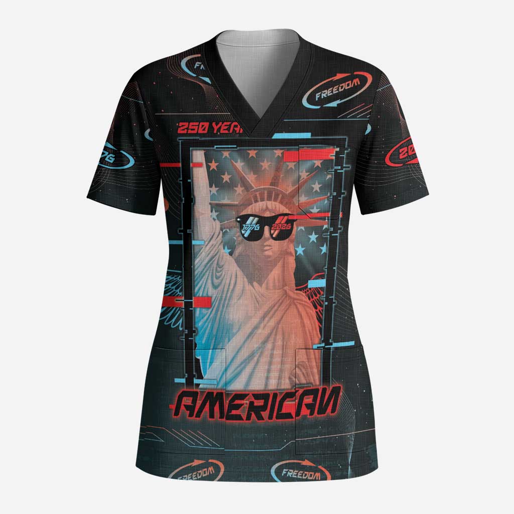 United States 250th Anniversary Scrub Top Statue Of Liberty Cyberpunk Style - Wonder Print Shop