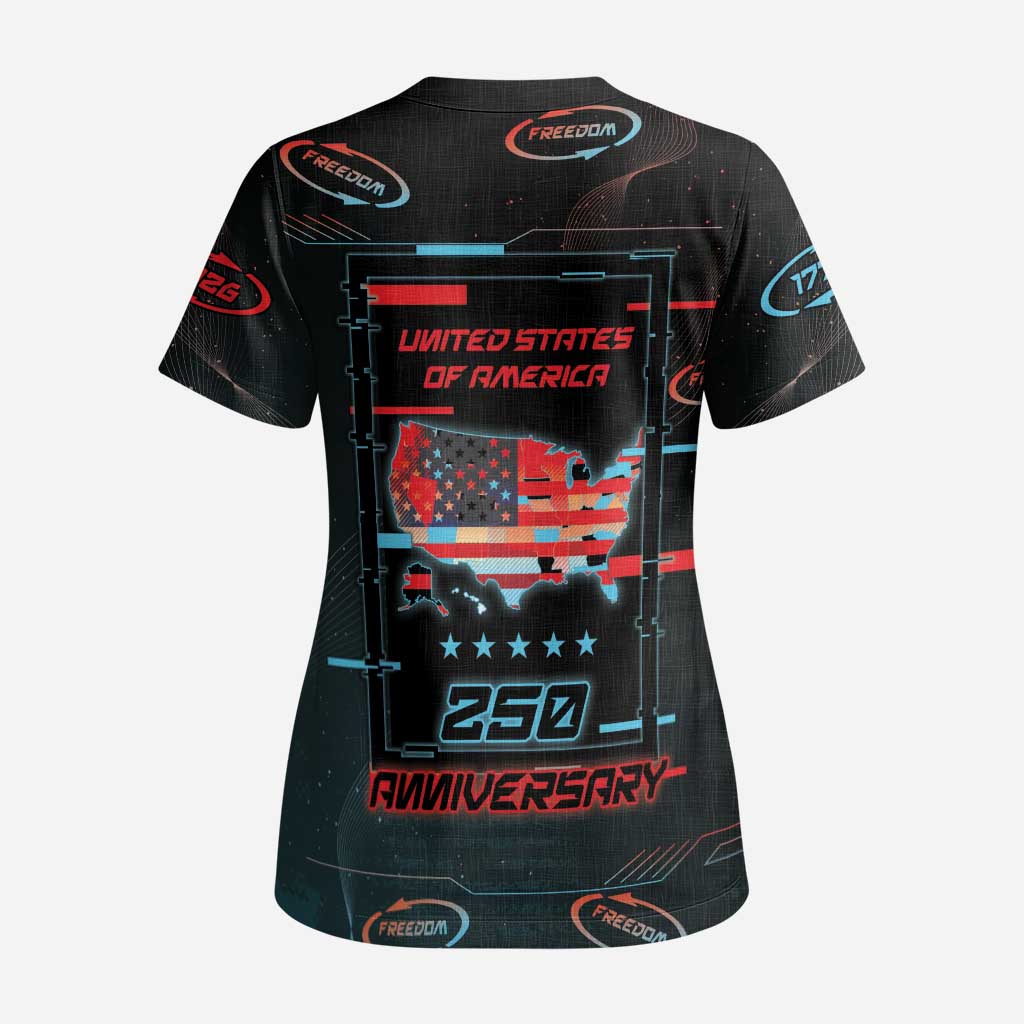 United States 250th Anniversary Scrub Top Statue Of Liberty Cyberpunk Style - Wonder Print Shop