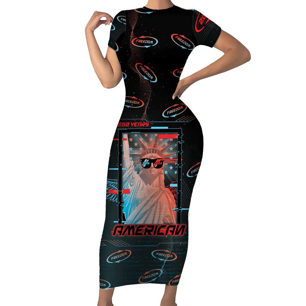 United States 250th Anniversary Short Sleeve Bodycon Dress Statue Of Liberty Cyberpunk Style - Wonder Print Shop