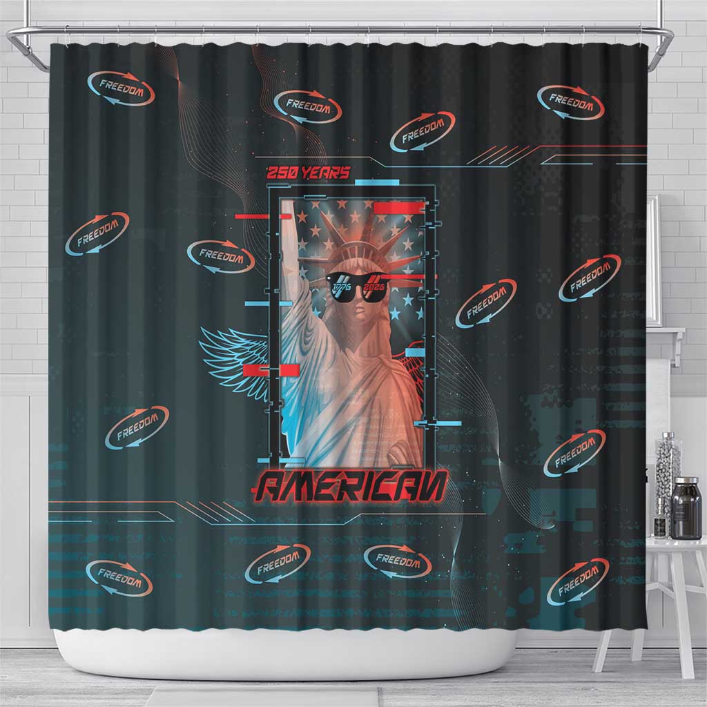 United States 250th Anniversary Shower Curtain Statue Of Liberty Cyberpunk Style - Wonder Print Shop