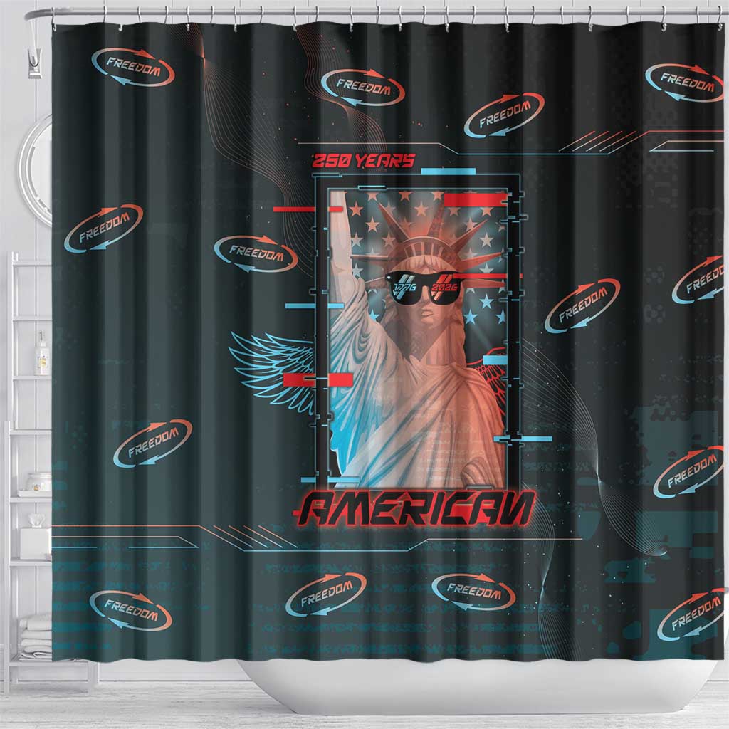 United States 250th Anniversary Shower Curtain Statue Of Liberty Cyberpunk Style - Wonder Print Shop