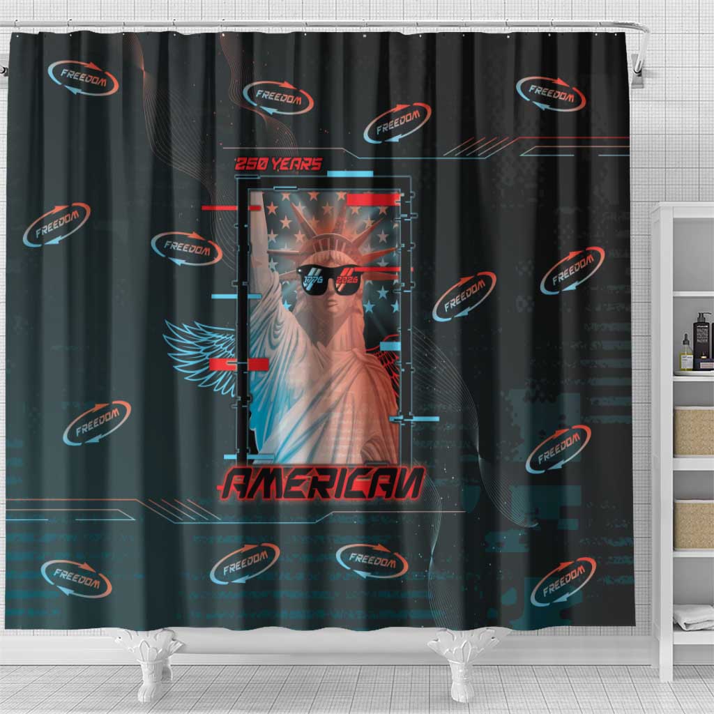 United States 250th Anniversary Shower Curtain Statue Of Liberty Cyberpunk Style - Wonder Print Shop