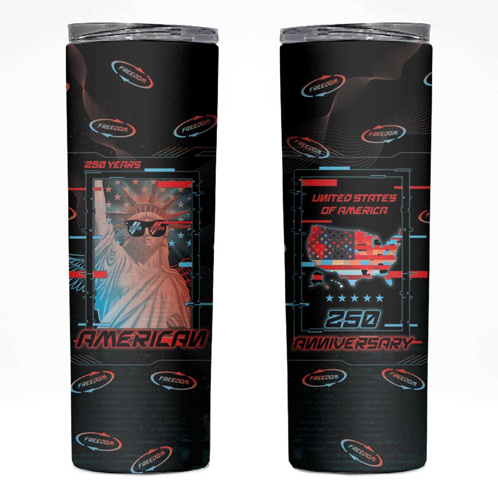 United States 250th Anniversary Skinny Tumbler Statue Of Liberty Cyberpunk Style - Wonder Print Shop