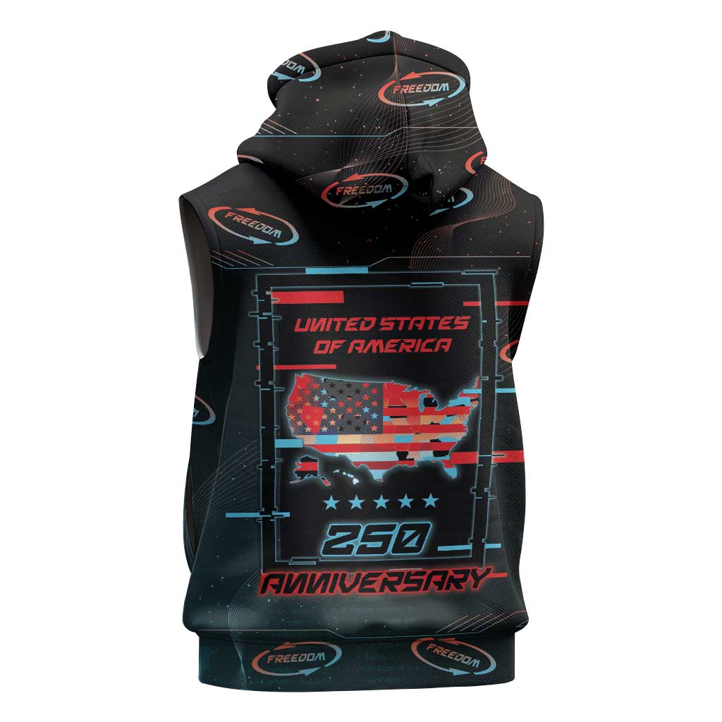 United States 250th Anniversary Sleeveless Hoodie Statue Of Liberty Cyberpunk Style - Wonder Print Shop