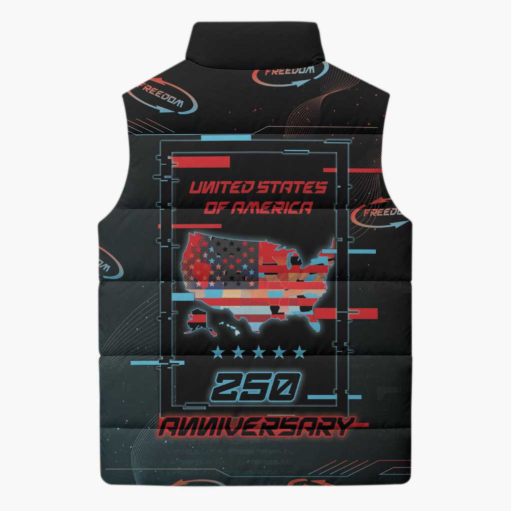 United States 250th Anniversary Sleeveless Puffer Jacket Statue Of Liberty Cyberpunk Style - Wonder Print Shop