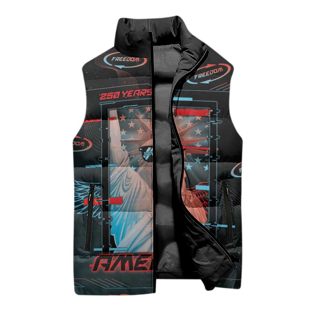 United States 250th Anniversary Sleeveless Puffer Jacket Statue Of Liberty Cyberpunk Style - Wonder Print Shop