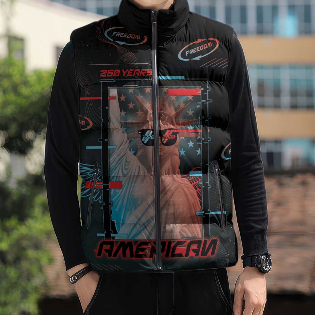 United States 250th Anniversary Sleeveless Puffer Jacket Statue Of Liberty Cyberpunk Style - Wonder Print Shop