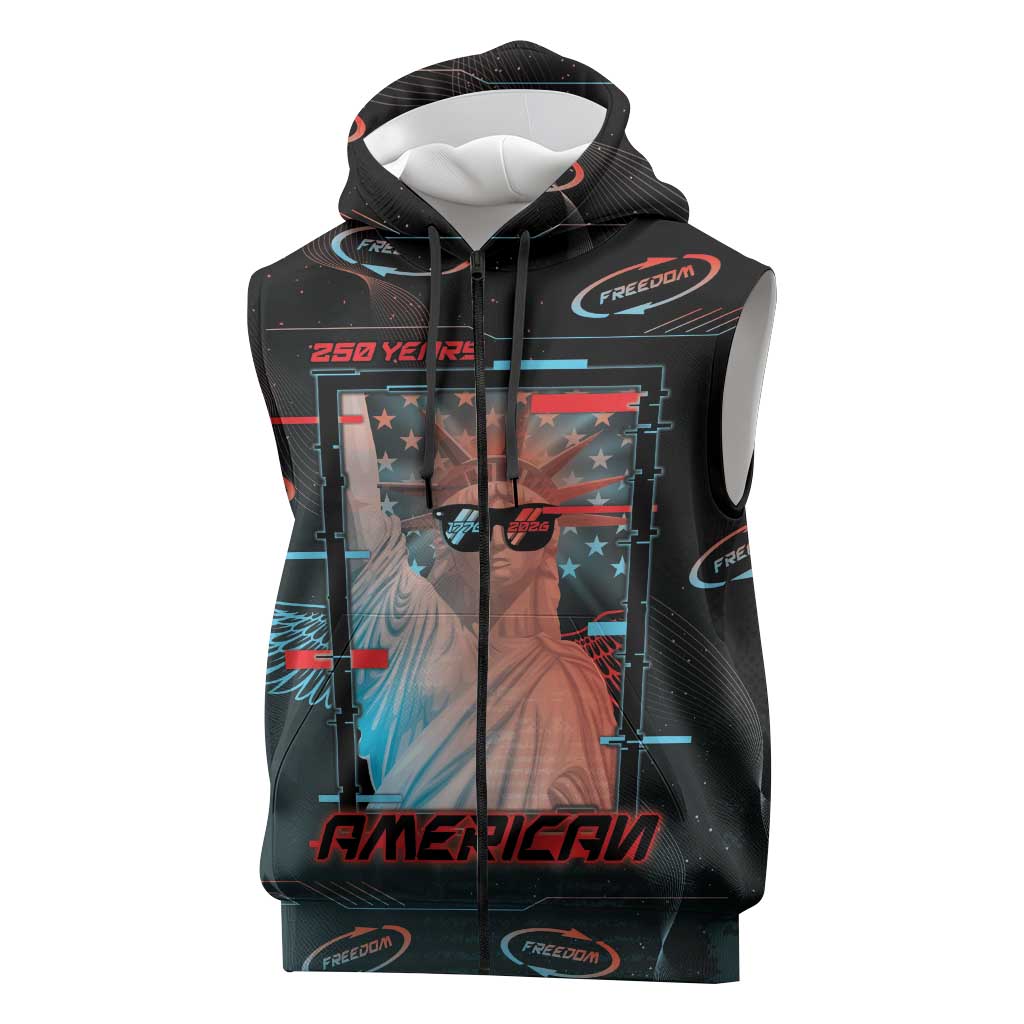 United States 250th Anniversary Sleeveless Zip Hoodie Statue Of Liberty Cyberpunk Style - Wonder Print Shop