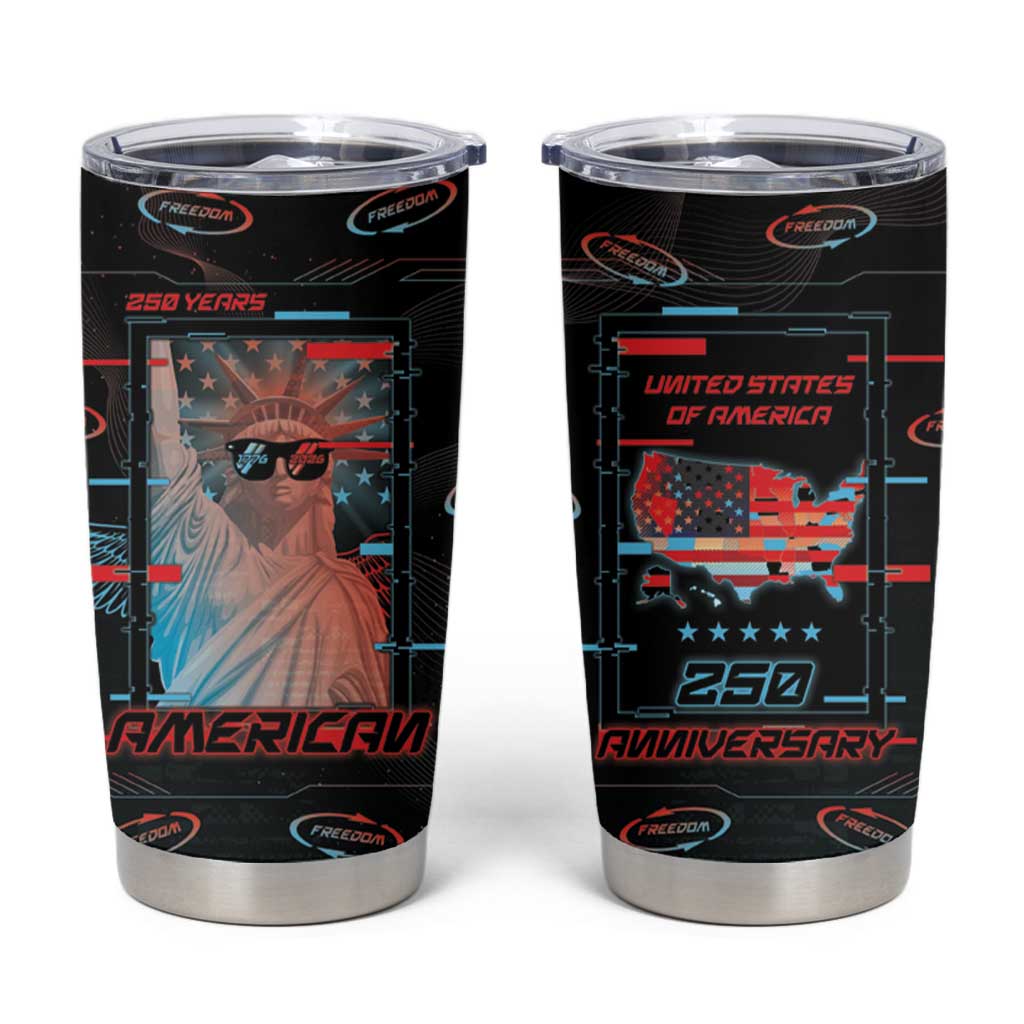 United States 250th Anniversary Tumbler Cup Statue Of Liberty Cyberpunk Style - Wonder Print Shop