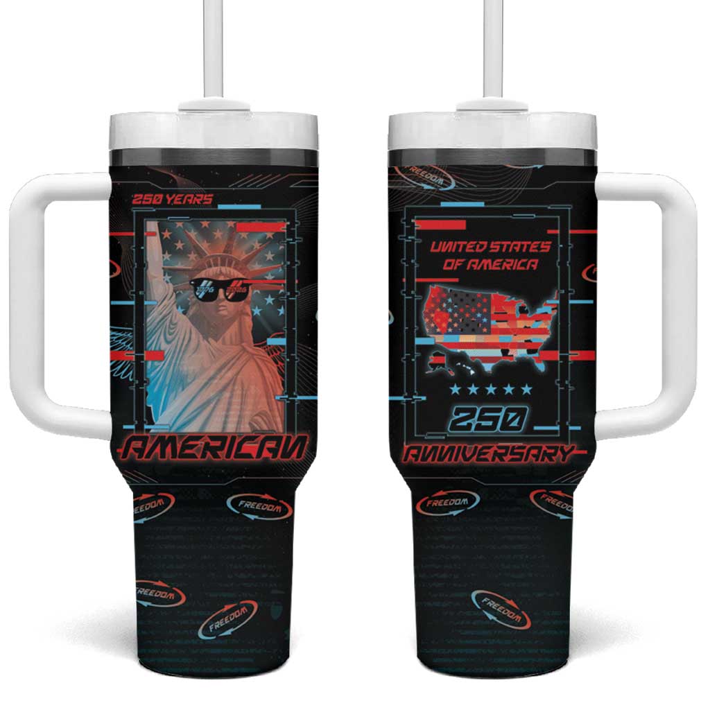 United States 250th Anniversary Tumbler With Handle Statue Of Liberty Cyberpunk Style - Wonder Print Shop