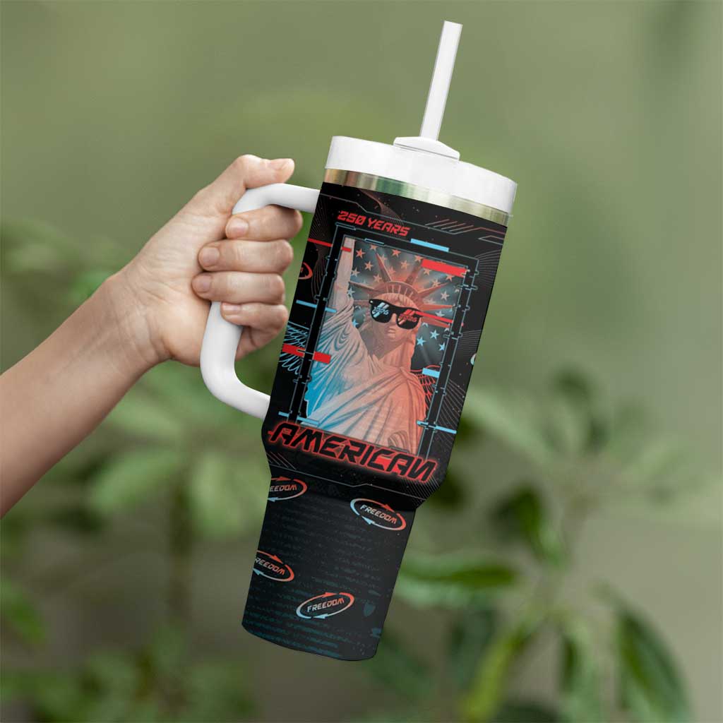 United States 250th Anniversary Tumbler With Handle Statue Of Liberty Cyberpunk Style - Wonder Print Shop