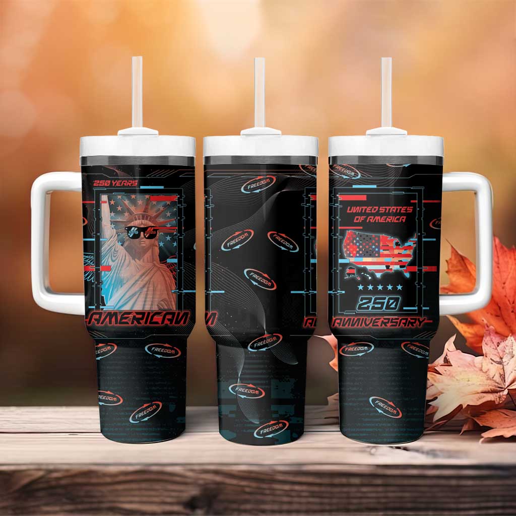 United States 250th Anniversary Tumbler With Handle Statue Of Liberty Cyberpunk Style - Wonder Print Shop