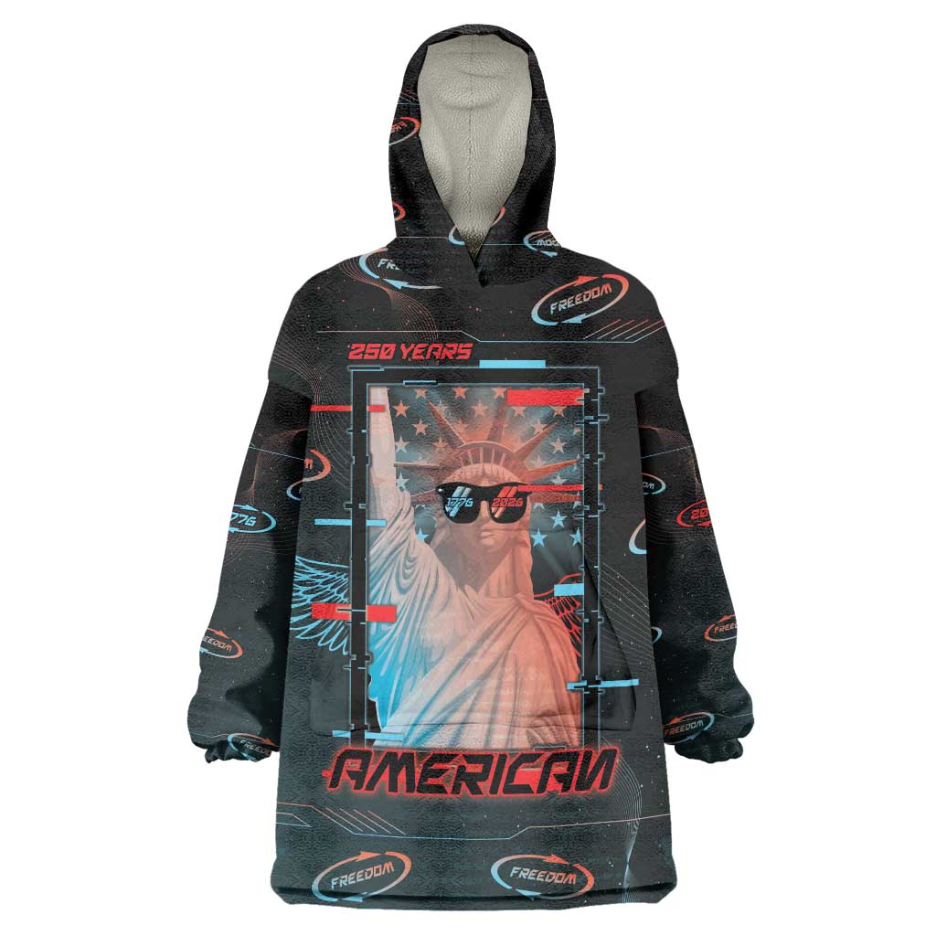 United States 250th Anniversary Wearable Blanket Hoodie Statue Of Liberty Cyberpunk Style - Wonder Print Shop