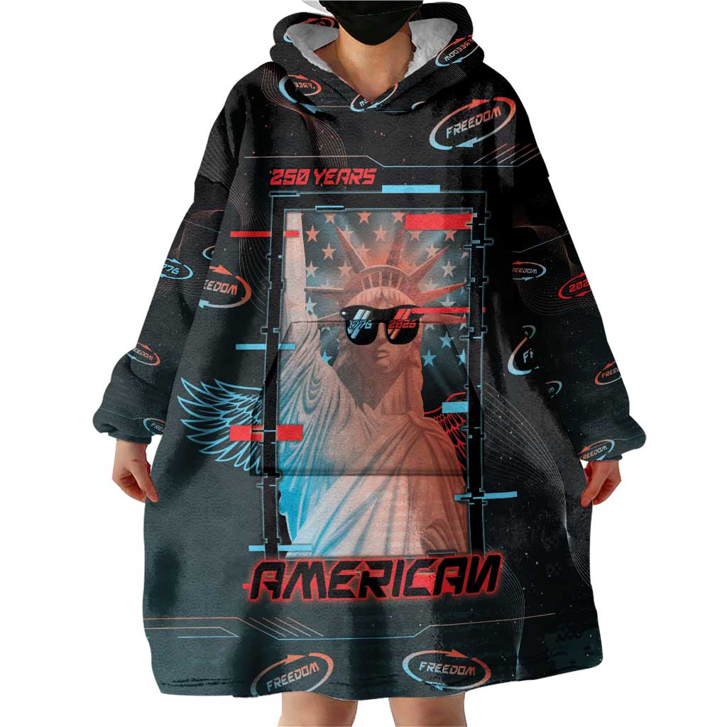 United States 250th Anniversary Wearable Blanket Hoodie Statue Of Liberty Cyberpunk Style - Wonder Print Shop