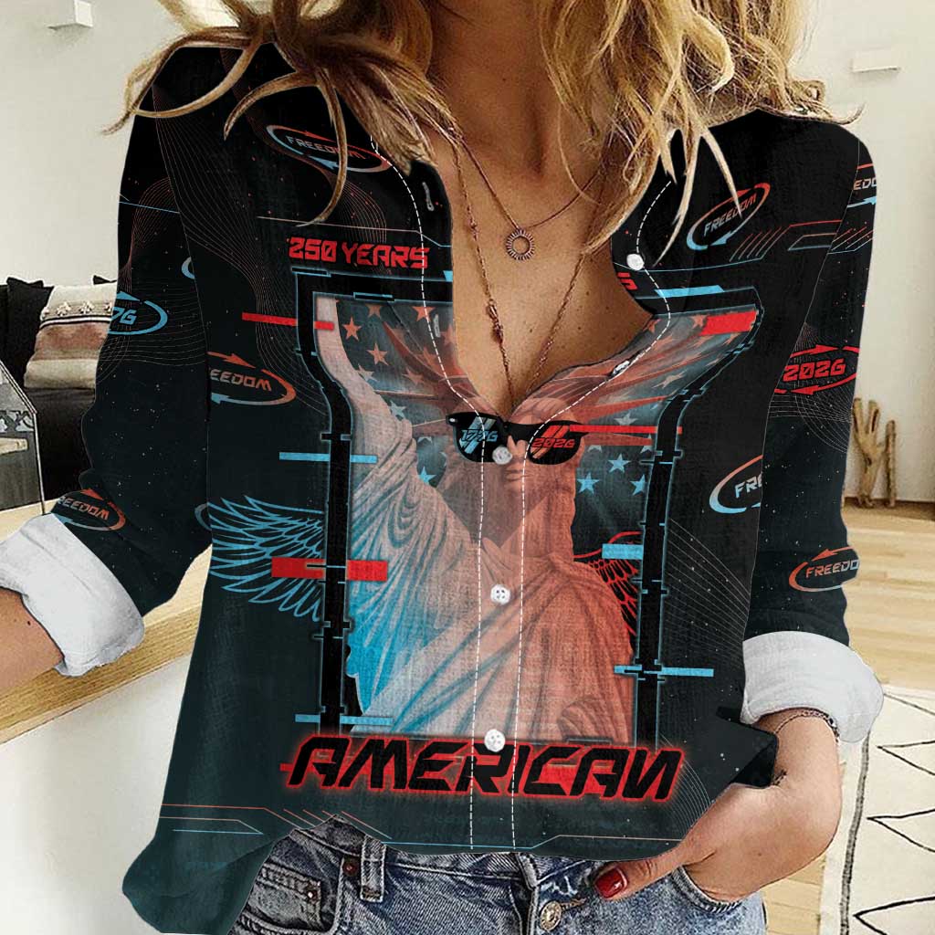 United States 250th Anniversary Women Casual Shirt Statue Of Liberty Cyberpunk Style - Wonder Print Shop