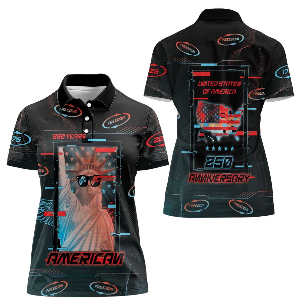 United States 250th Anniversary Women Polo Shirt Statue Of Liberty Cyberpunk Style - Wonder Print Shop